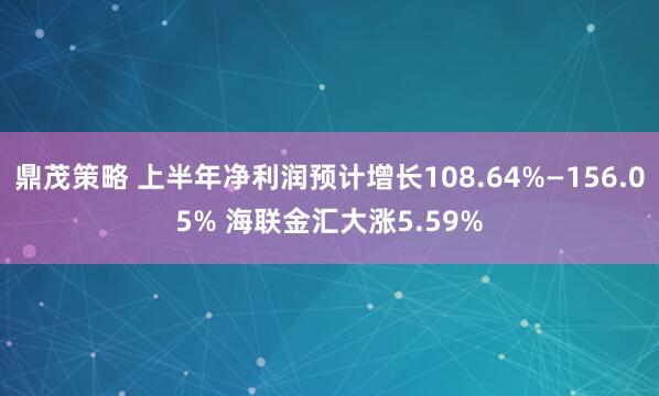 鼎茂策略 上半年净利润预计增长108.64%—156.05% 海联金汇大涨5.59%