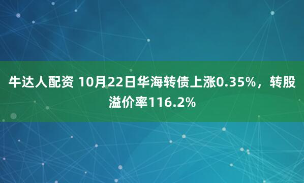 牛达人配资 10月22日华海转债上涨0.35%，转股溢价率116.2%