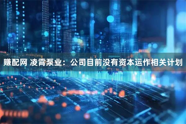 赚配网 凌霄泵业：公司目前没有资本运作相关计划