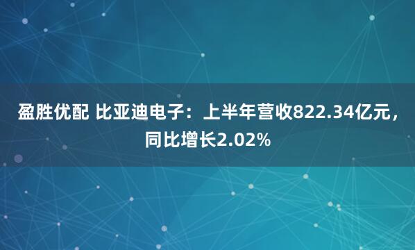 盈胜优配 比亚迪电子：上半年营收822.34亿元，同比增长2.02%